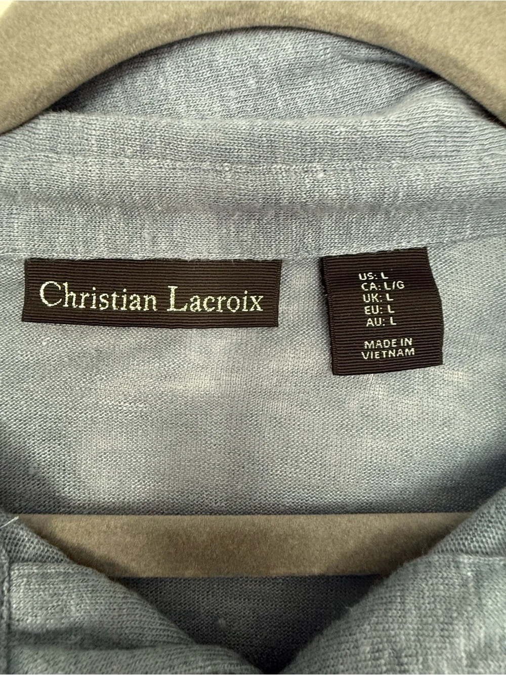 Christian Lacroix Slate Blue Polo Shirt 100% linen- size L